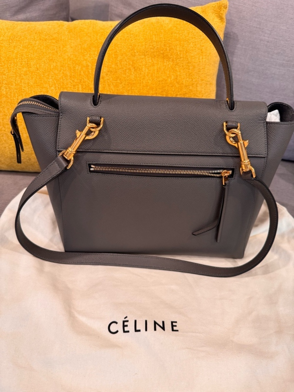💯 💯% Celine Dark Gray Leather Top-Handle Satchel - Picture 11 of 13
